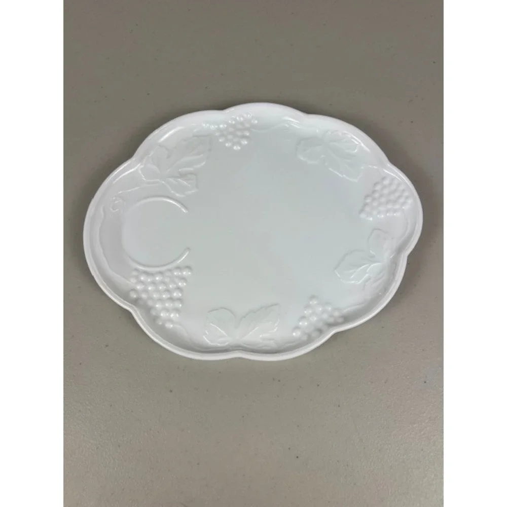 Westmoreland Milk Glass Grape Pattern Snack Set Plate and Cup White Vintage